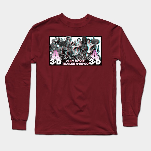 Cult Movie Trailer A-Go-Go 3-D Long Sleeve T-Shirt by Invasion of the Remake